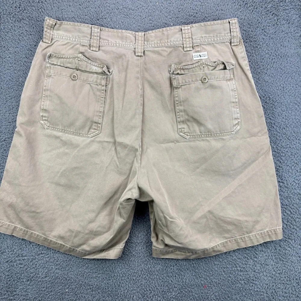 Polo Ralph‎ Lauren Mens 38 Khaki Tan Cotton Chino Shorts Flat Front Classic Fit